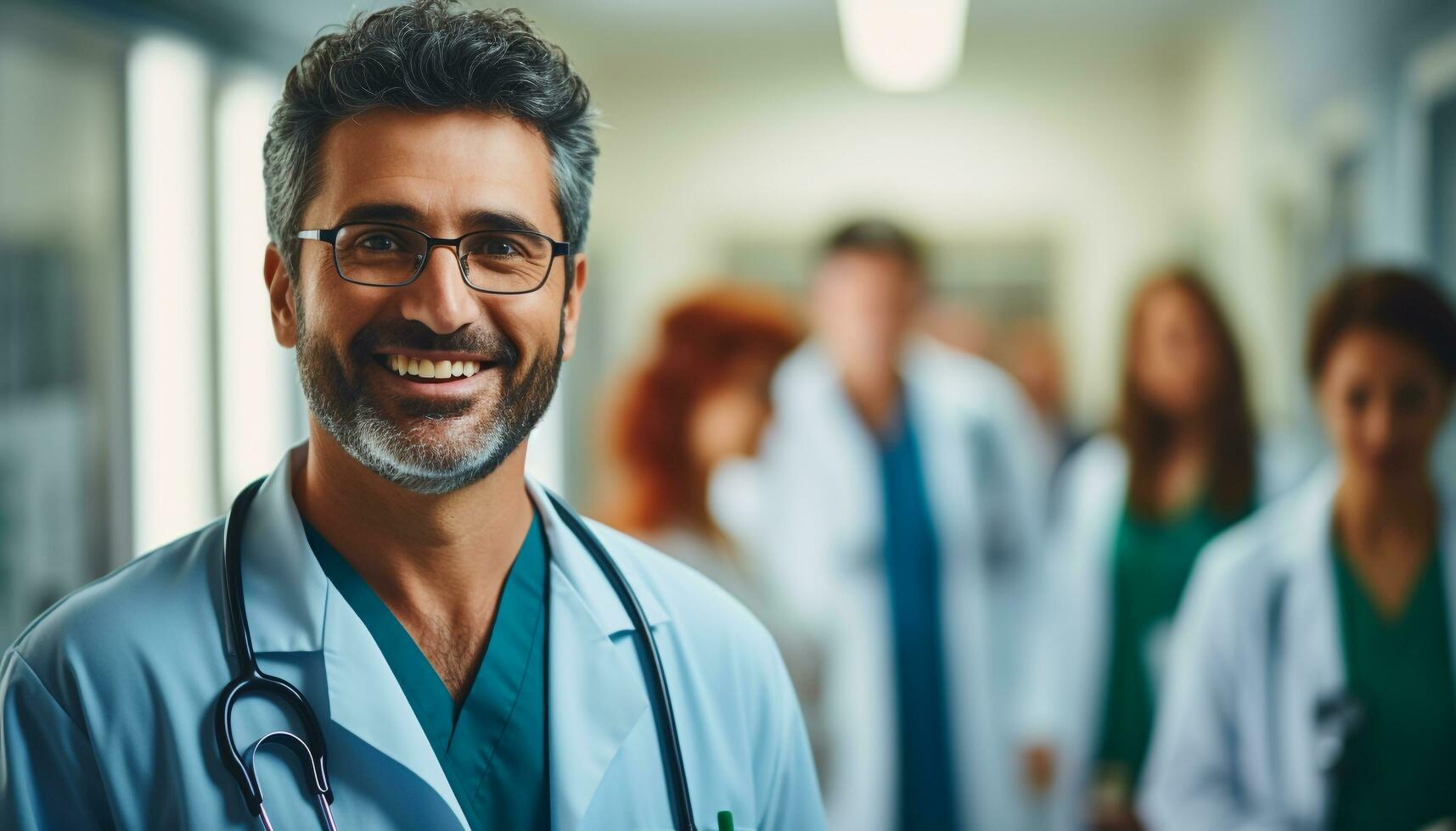 ai generato sorridente medico e squadra trasudare fiducia e successo generato di ai foto