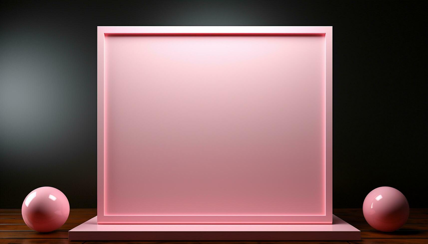 ai generato moderno rosa camera con vuoto palcoscenico e tavolo generato di ai foto