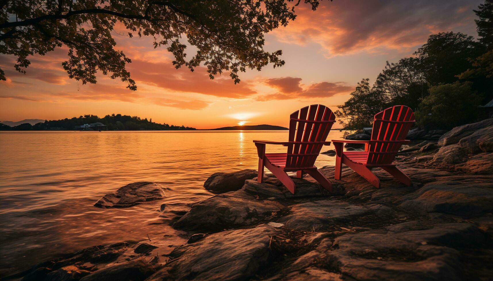 ai generato tramonto al di sopra di tranquillo acqua, natura bellezza nel rilassamento generato di ai foto