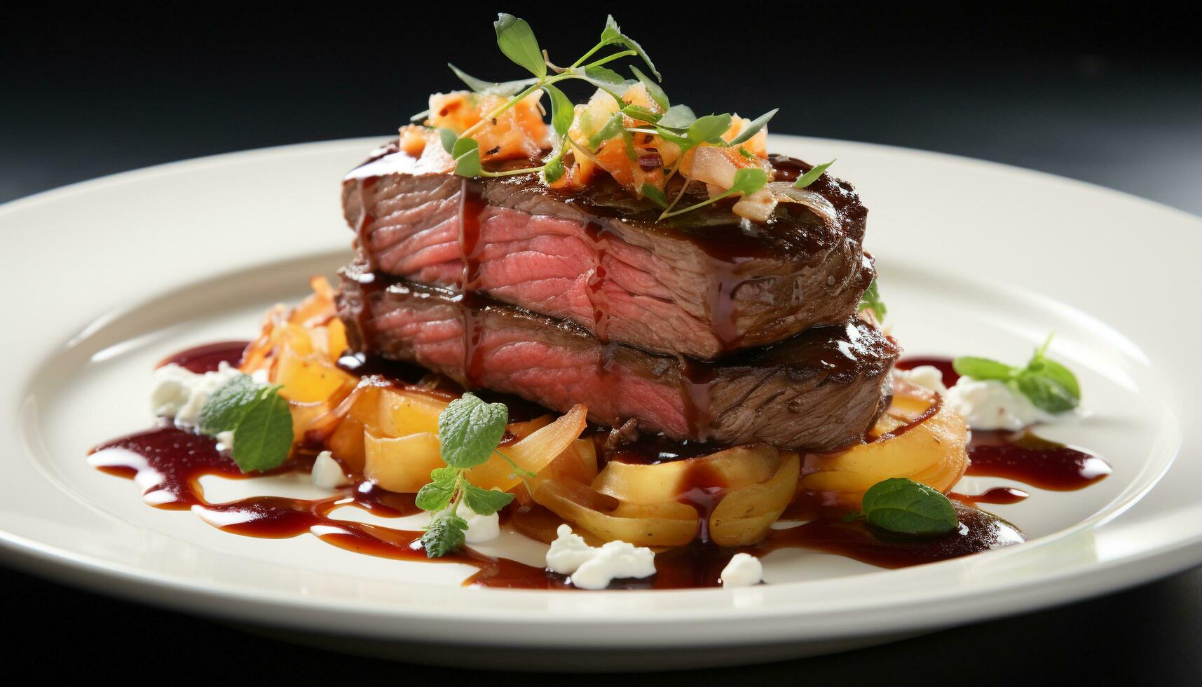 ai generato grigliato bistecca fetta con fresco insalata e verdure generato di ai foto