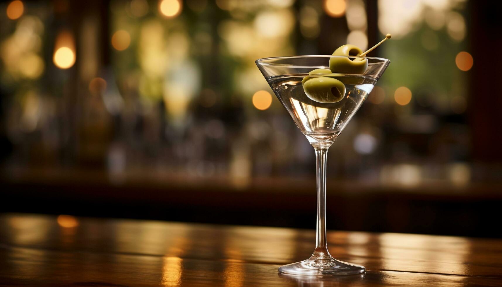 ai generato vita notturna celebrazione con Martini bicchiere, rinfrescante cocktail generato di ai foto