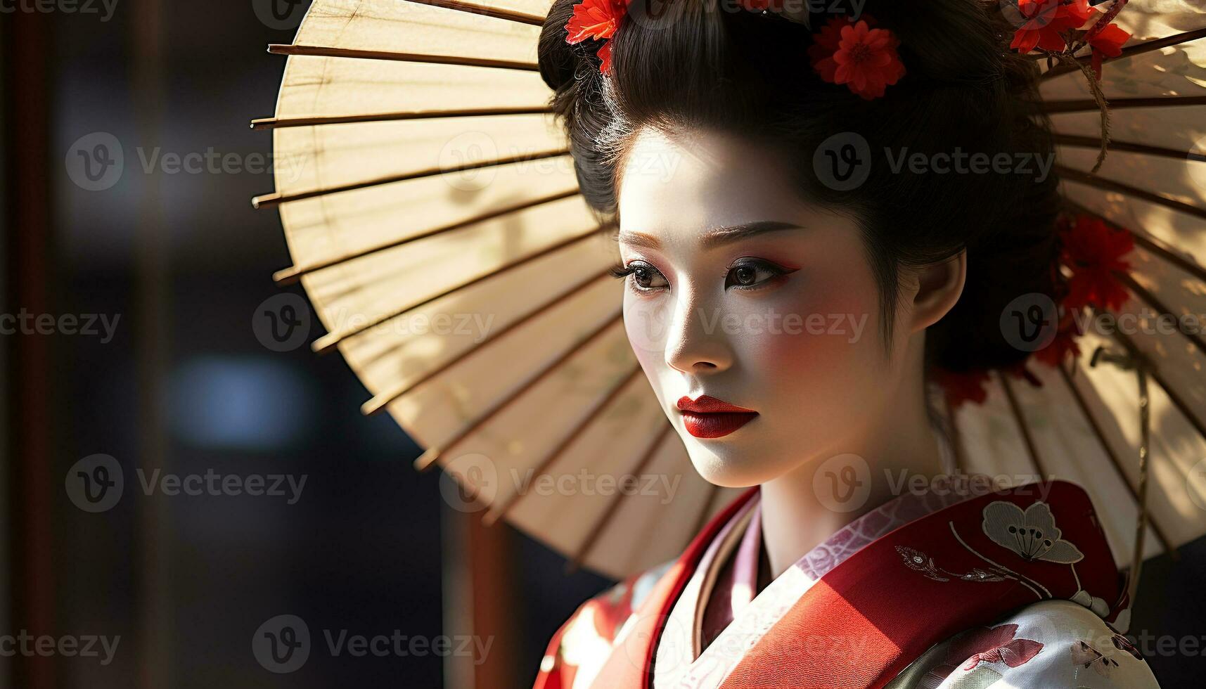 ai generato bellissimo geisha nel tradizionale vestiario, eleganza personificato generato di ai foto