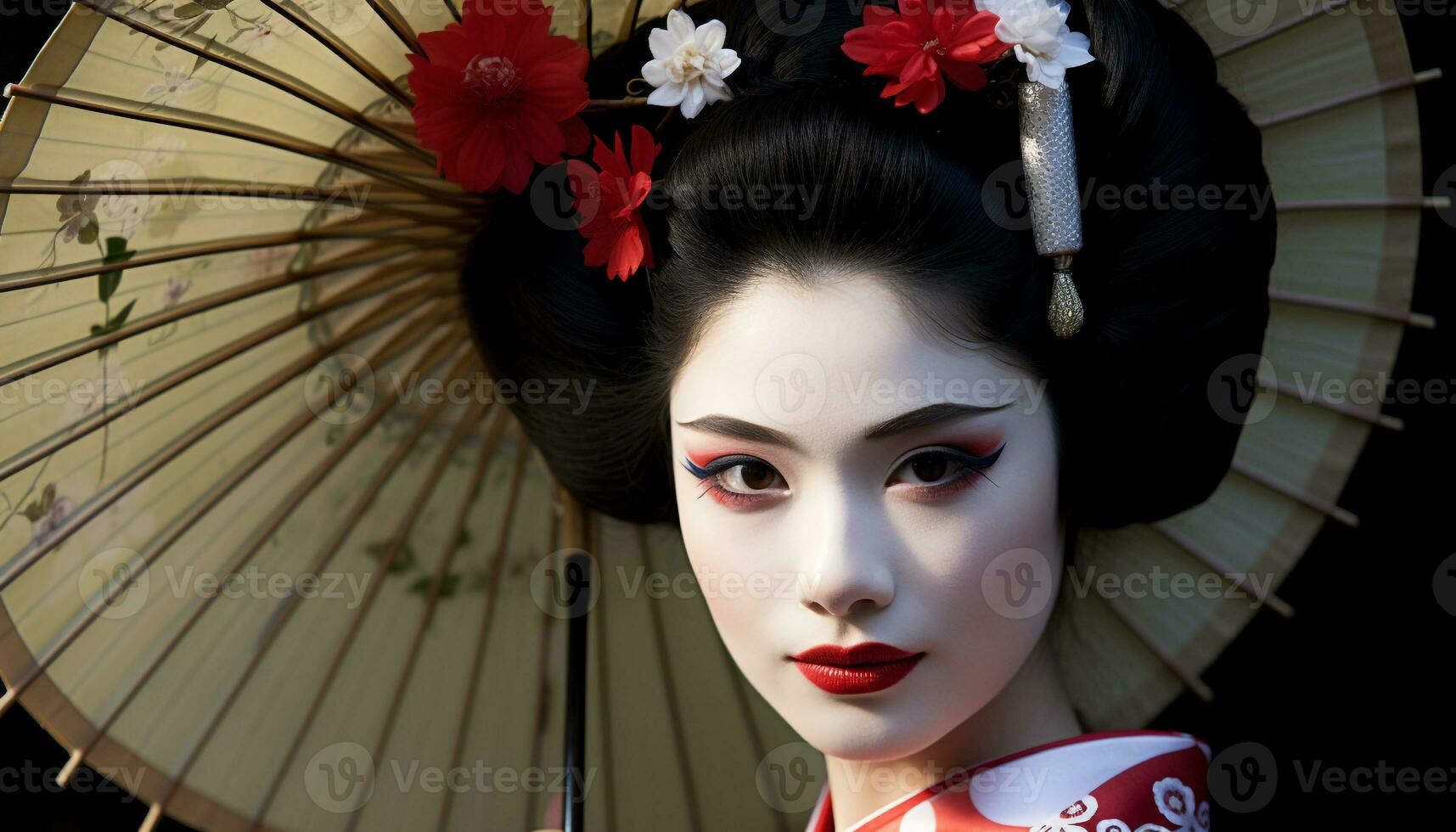 ai generato bellissimo geisha donna guardare a telecamera con eleganza generato di ai foto