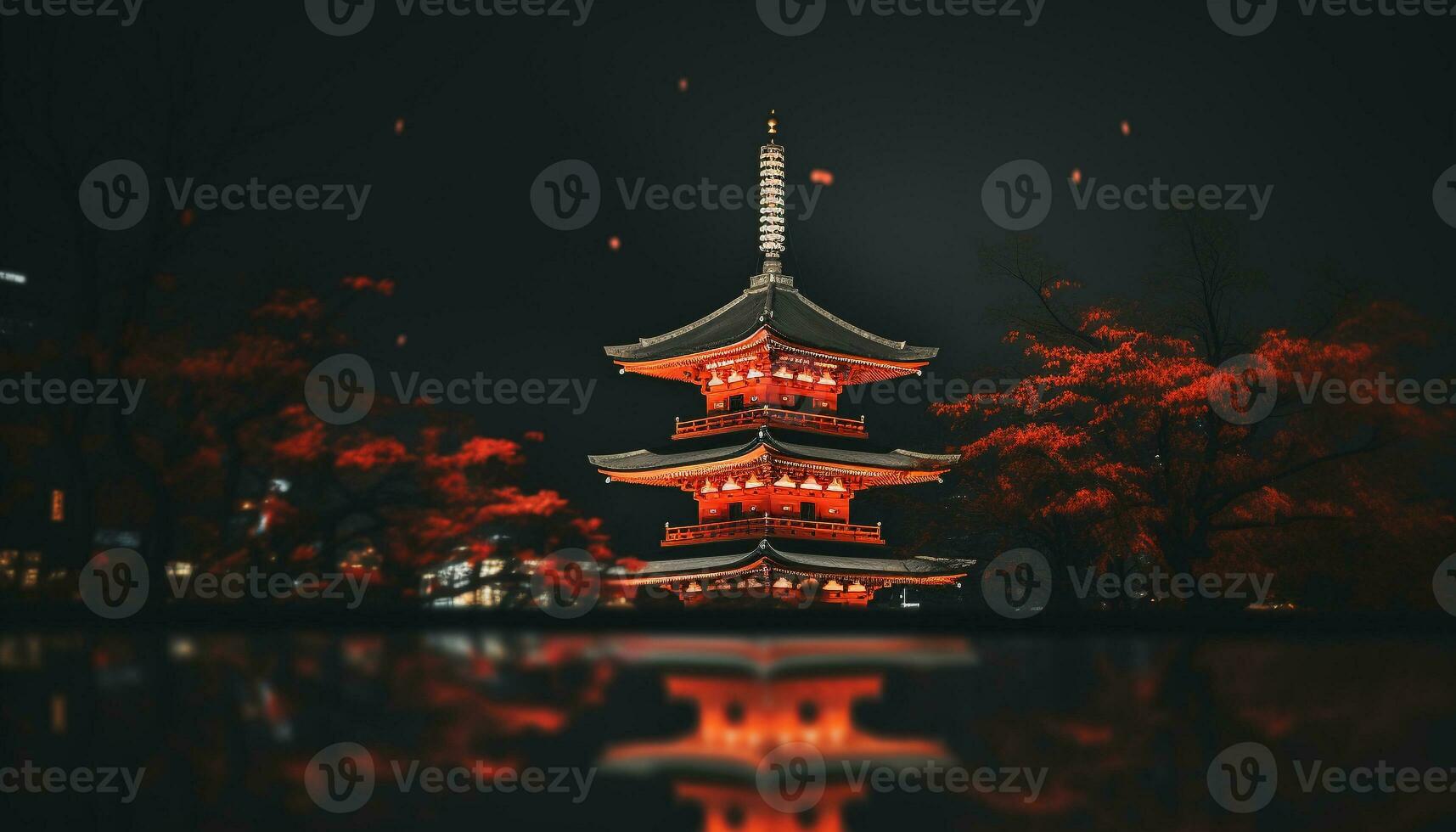 ai generato famoso pagoda illuminato a crepuscolo riflette antico culture generato di ai foto