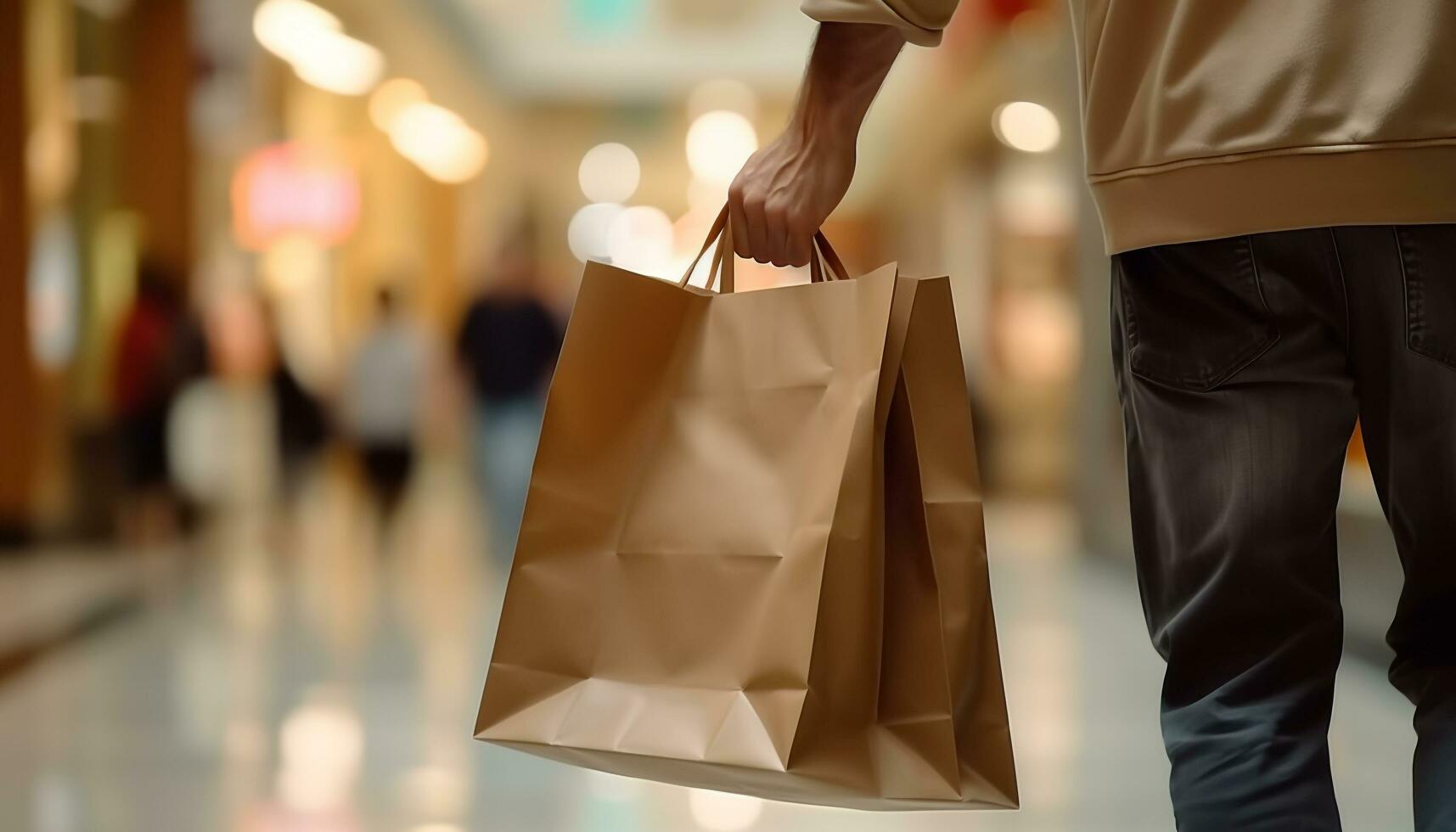 ai generato giovane adulto Tenere shopping Borsa nel Al dettaglio memorizzare generato di ai foto