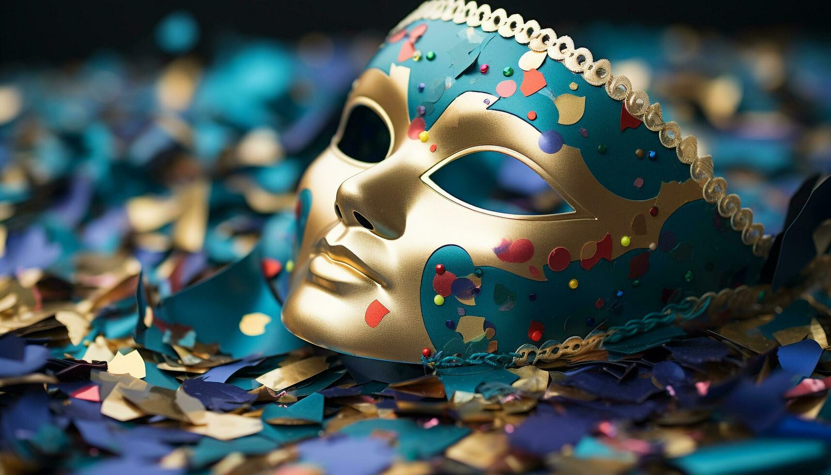ai generato celebrazione evento con colorato costumi e masquerade maschere generato di ai foto