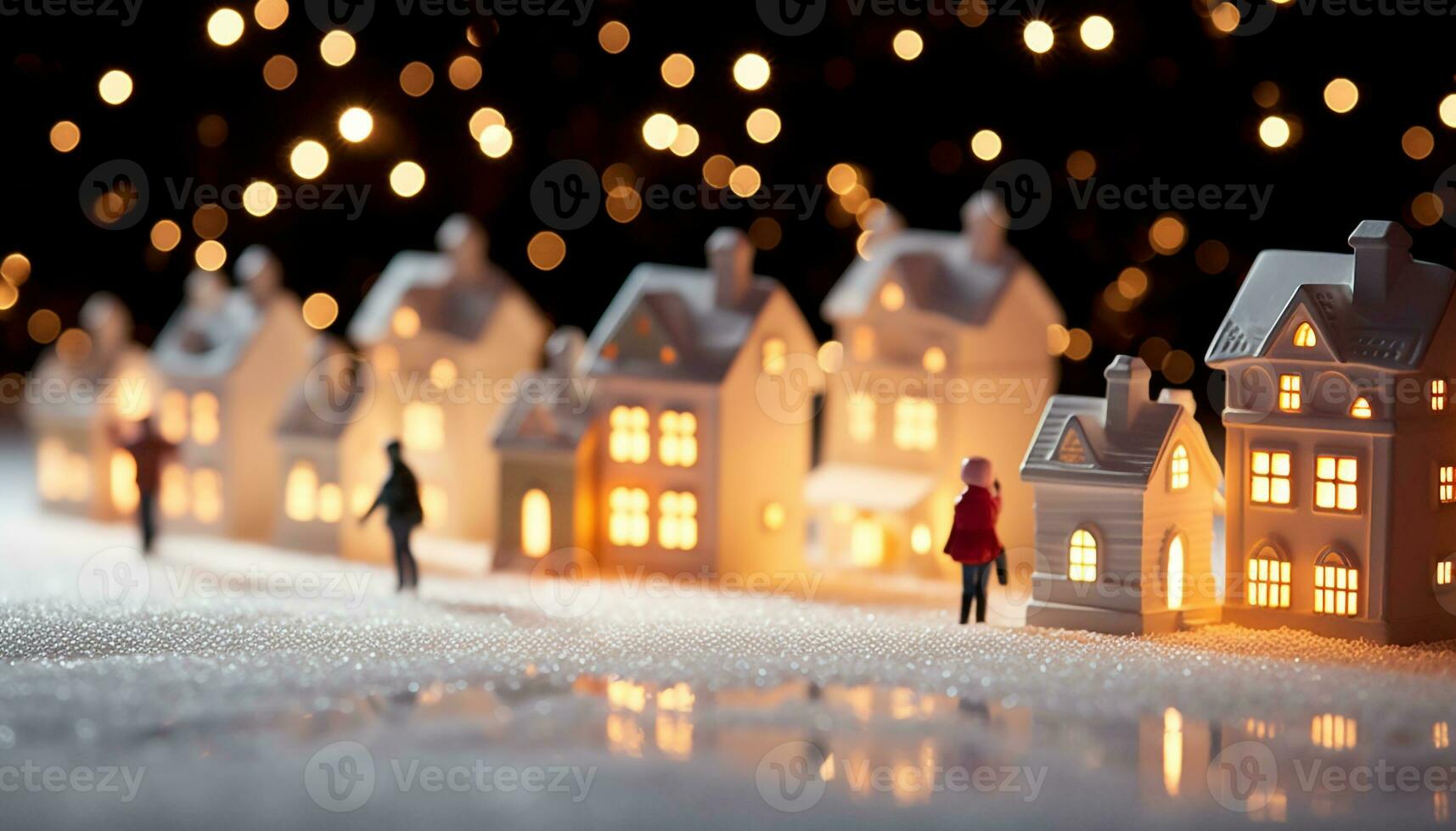 ai generato inverno notte, illuminato neve, celebrazione di Natale generato di ai foto