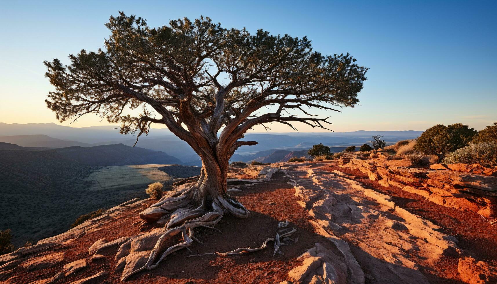 ai generato maestoso acacia albero sta alto nel a distanza Africa generato di ai foto