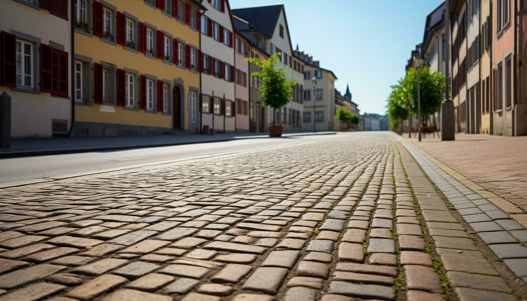 ai generato antico mattone edifici linea stretto ciottolo strade generato di ai foto