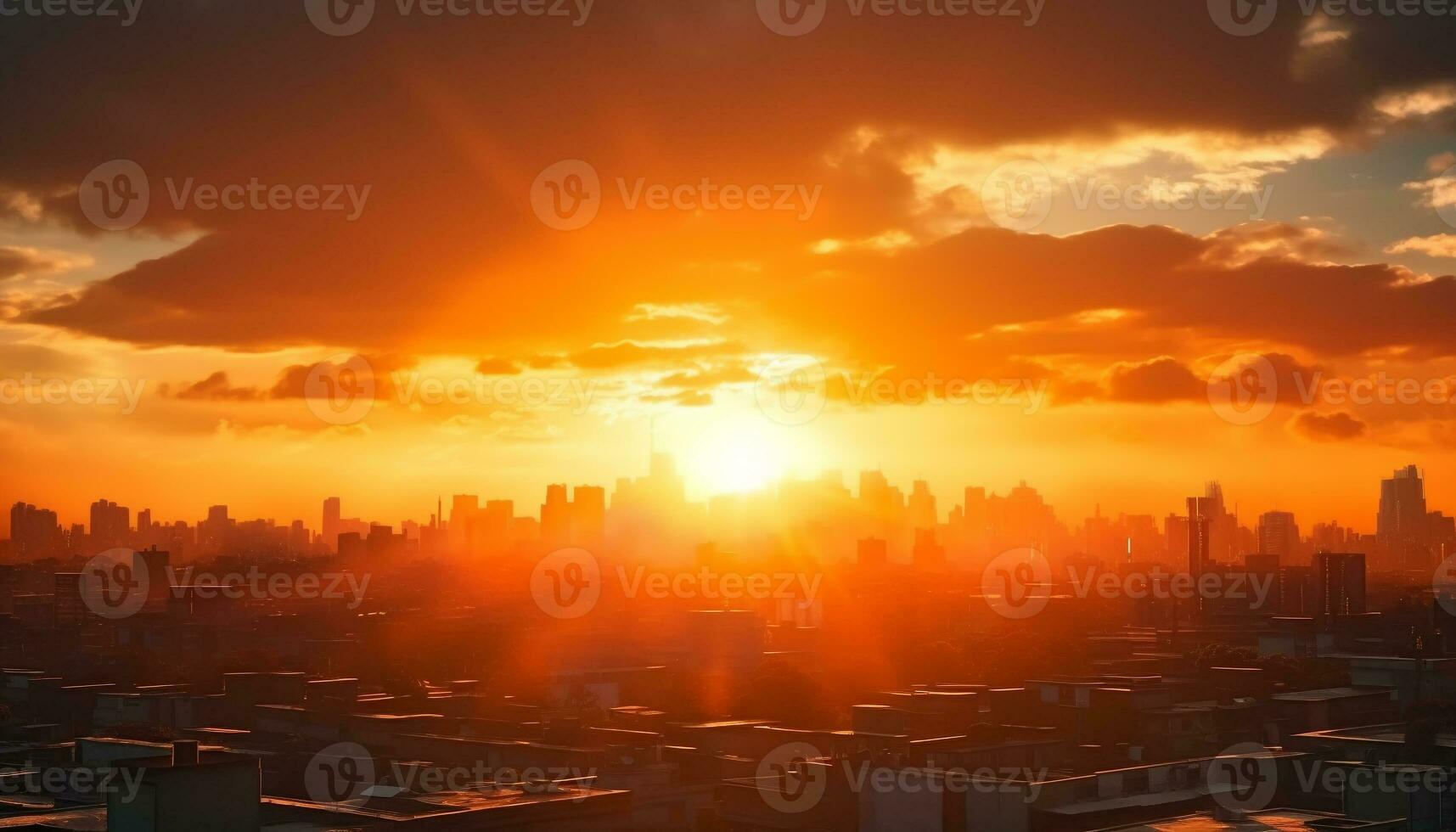 ai generato luminosa tramonto si illumina moderno città orizzonte silhouette generato di ai foto