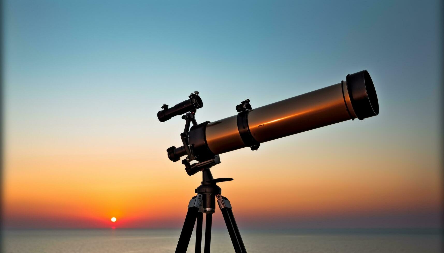 ai generato Guardando il tramonto con un' mano tenuto telescopio generato di ai foto