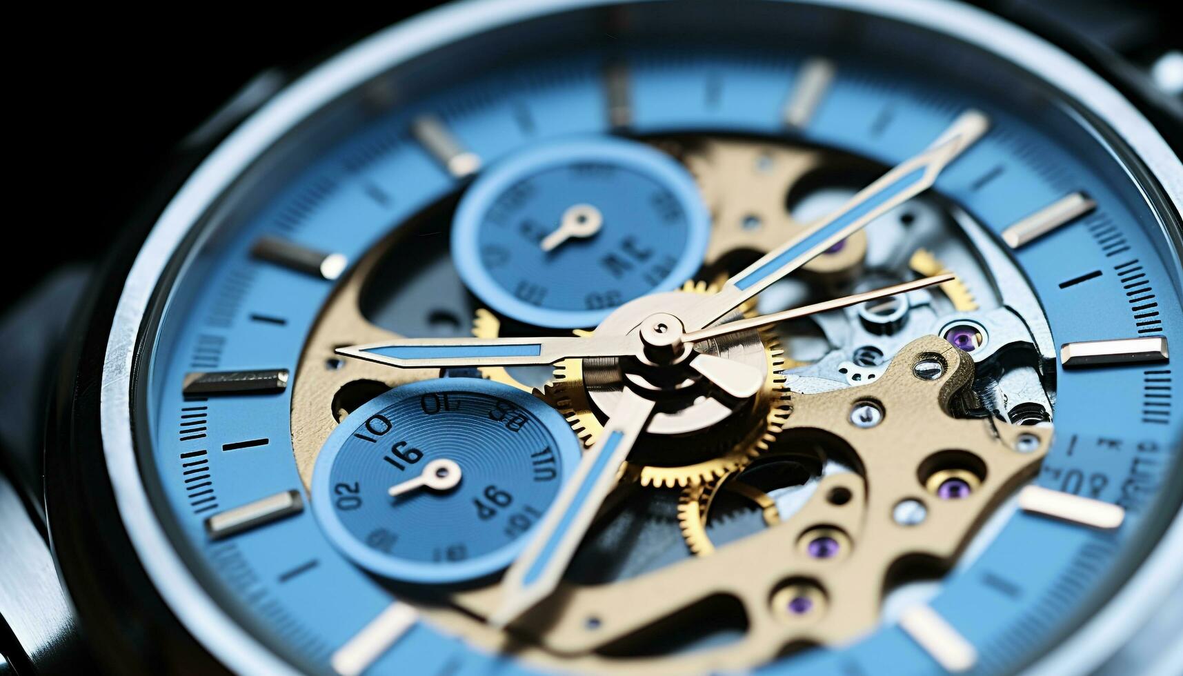 ai generato vicino su di un' blu orologio da polso, tempo precisione generato di ai foto