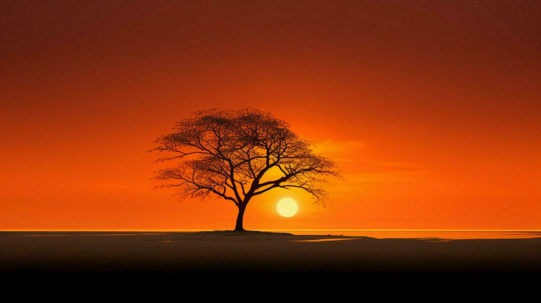 ai generato silhouette di albero contro arancia cielo tranquillo bellezza foto