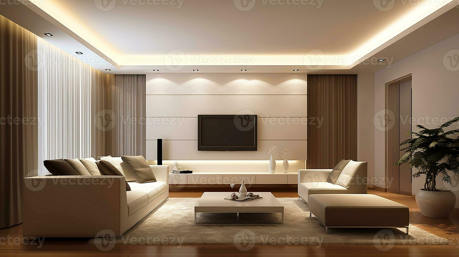 ai generato moderno minimalista interno Casa decorazione design appartamento foto