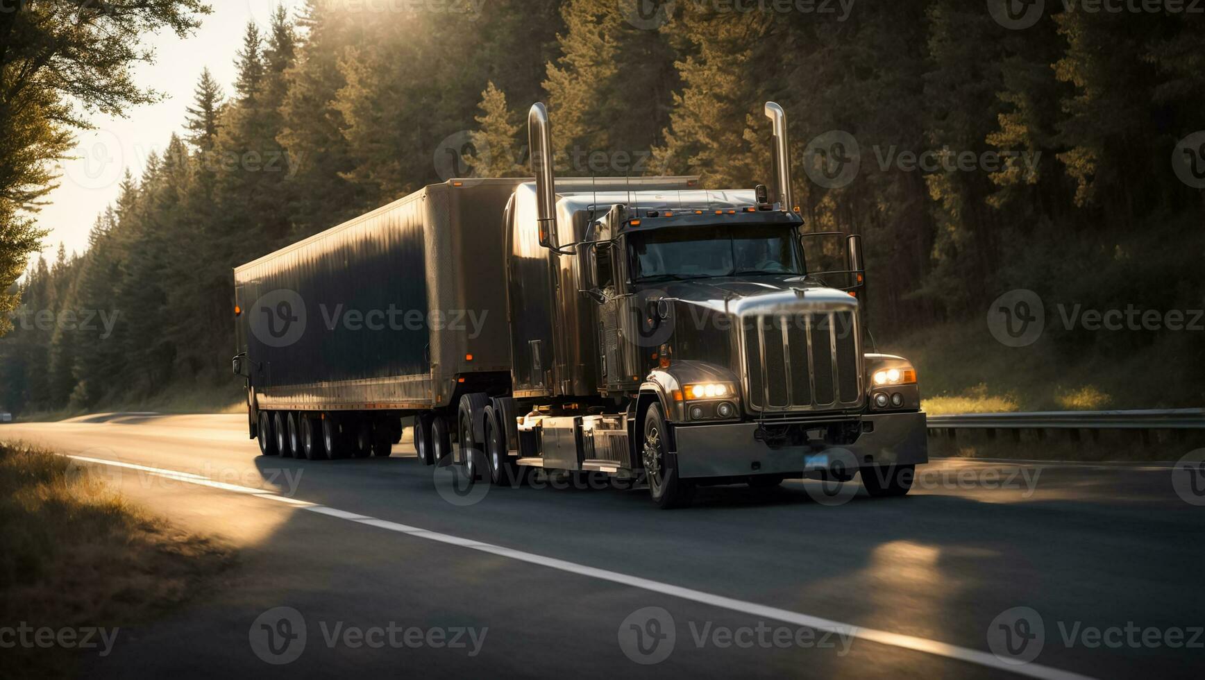 ai generato camion guida giù il strada nel estate foto