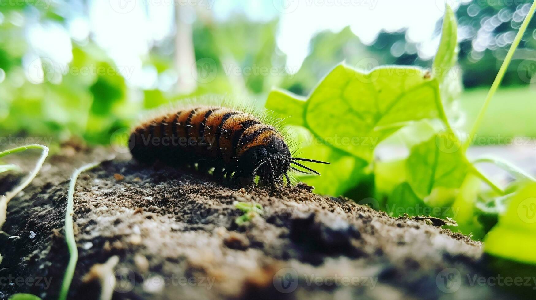 ai generato foto di bruco su un' terra. generativo ai