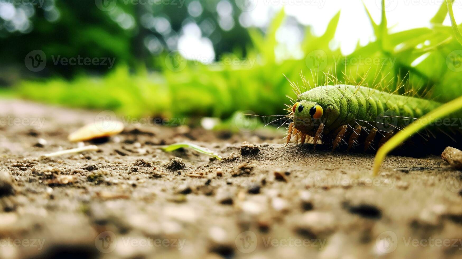 ai generato foto di bruco su un' terra. generativo ai