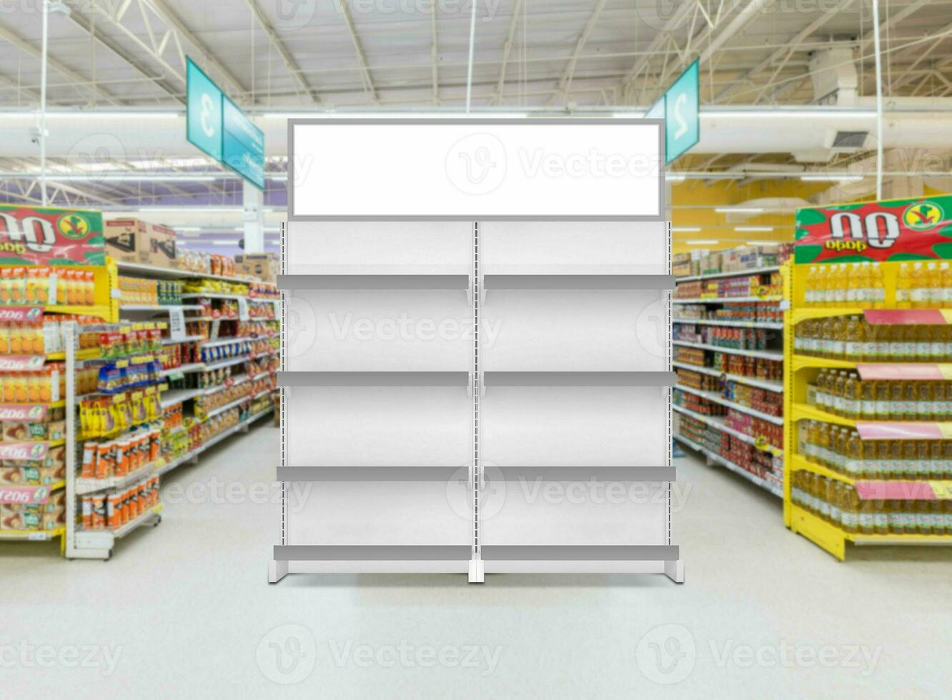 supermercato Schermo gondola davanti 3d illustrazione foto
