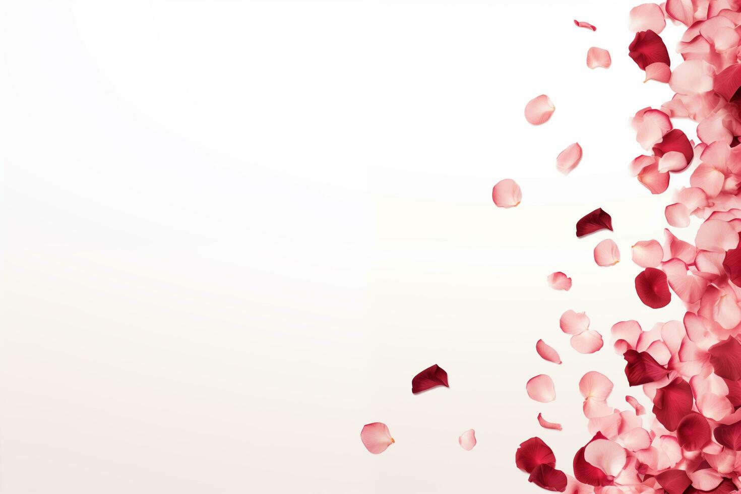 ai generato caduta rosa petali su un' bianca sfondo con spazio per testo. foto