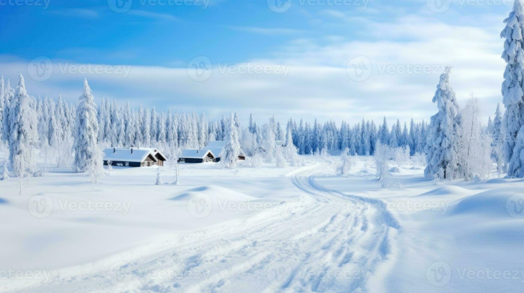 ai generato scena di campagna coperto con neve foto