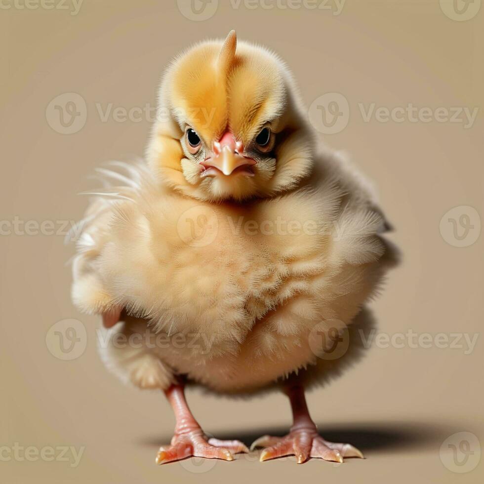 ai generato un' bambino pollo con un' grande testa e grande occhi foto