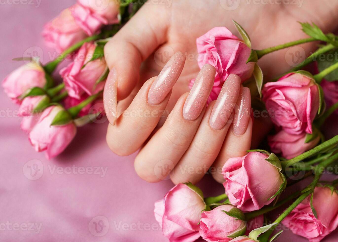 femmina mani con rosa chiodo design hold rosa Rose foto