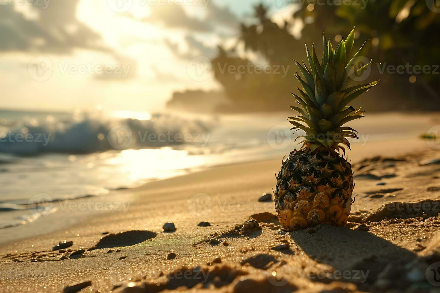 ai generato foto di ananas su il spiaggia