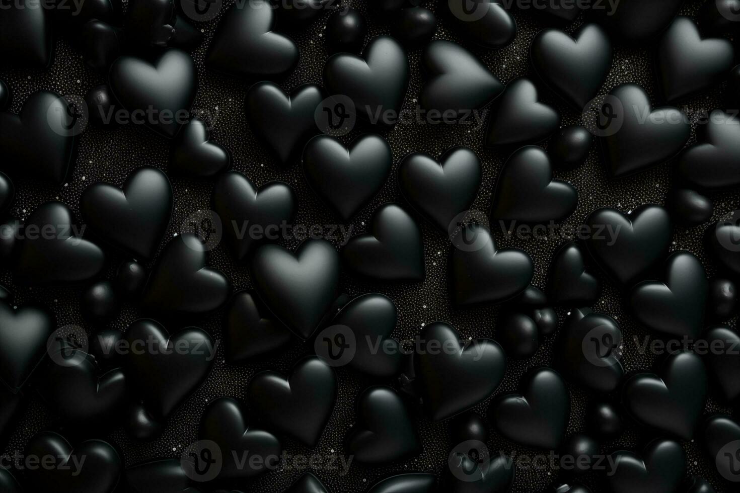 ai generato san valentino giorno nero cuori sfondo bandiera - astratto panorama sfondo con nero cuori - concetto amore foto