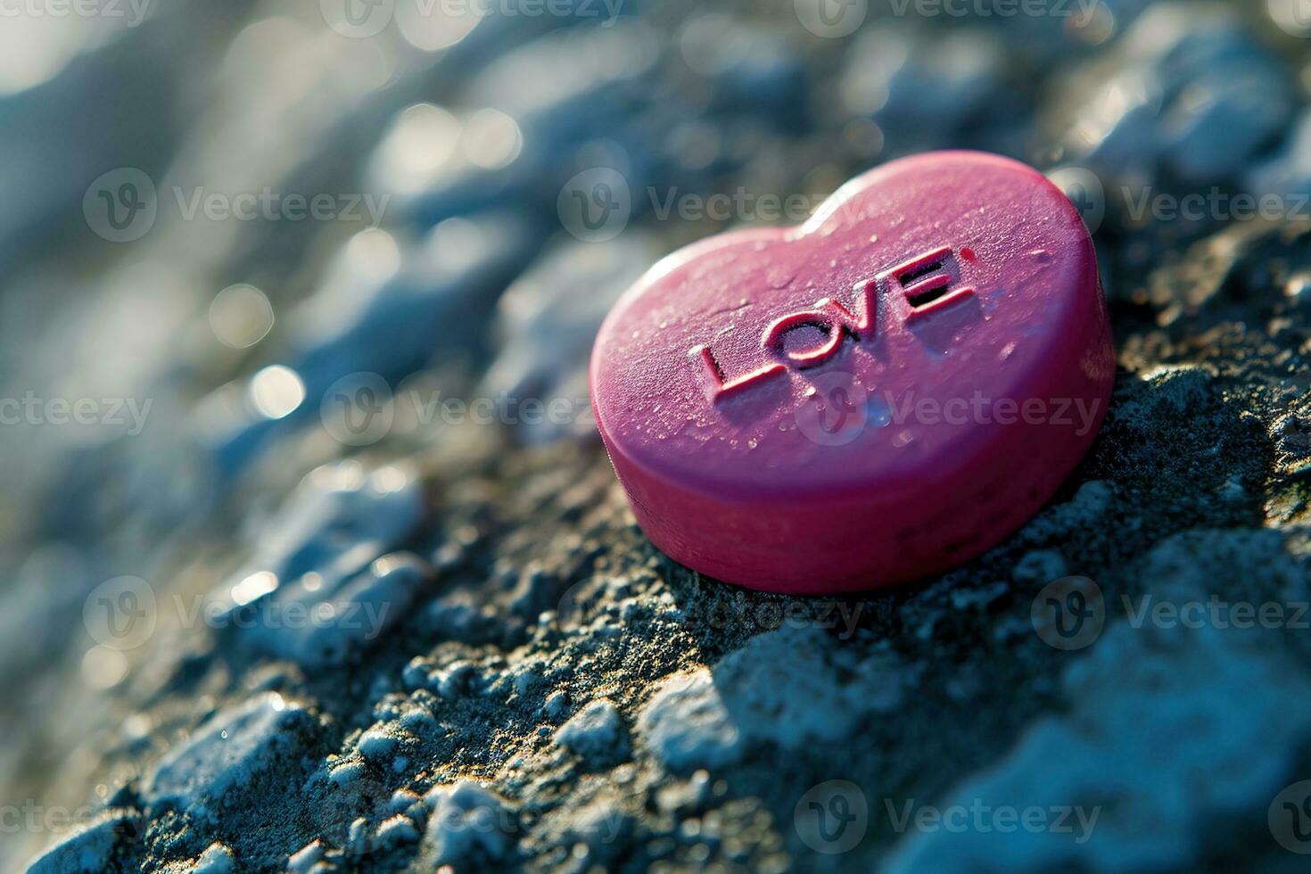 ai generato vivace controllo pulsante con il parola amore sbalzato nel grassetto lettere apposto per un' Esposto alle intemperie industriale pannello, simboleggiante il energia e urgenza di amore. san valentino concetti. foto