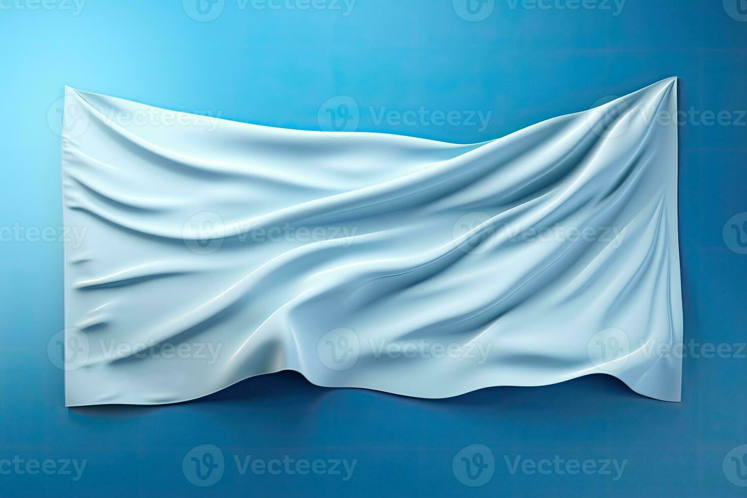 ai generato vuoto bianca bandiera modello su blu sfondo foto