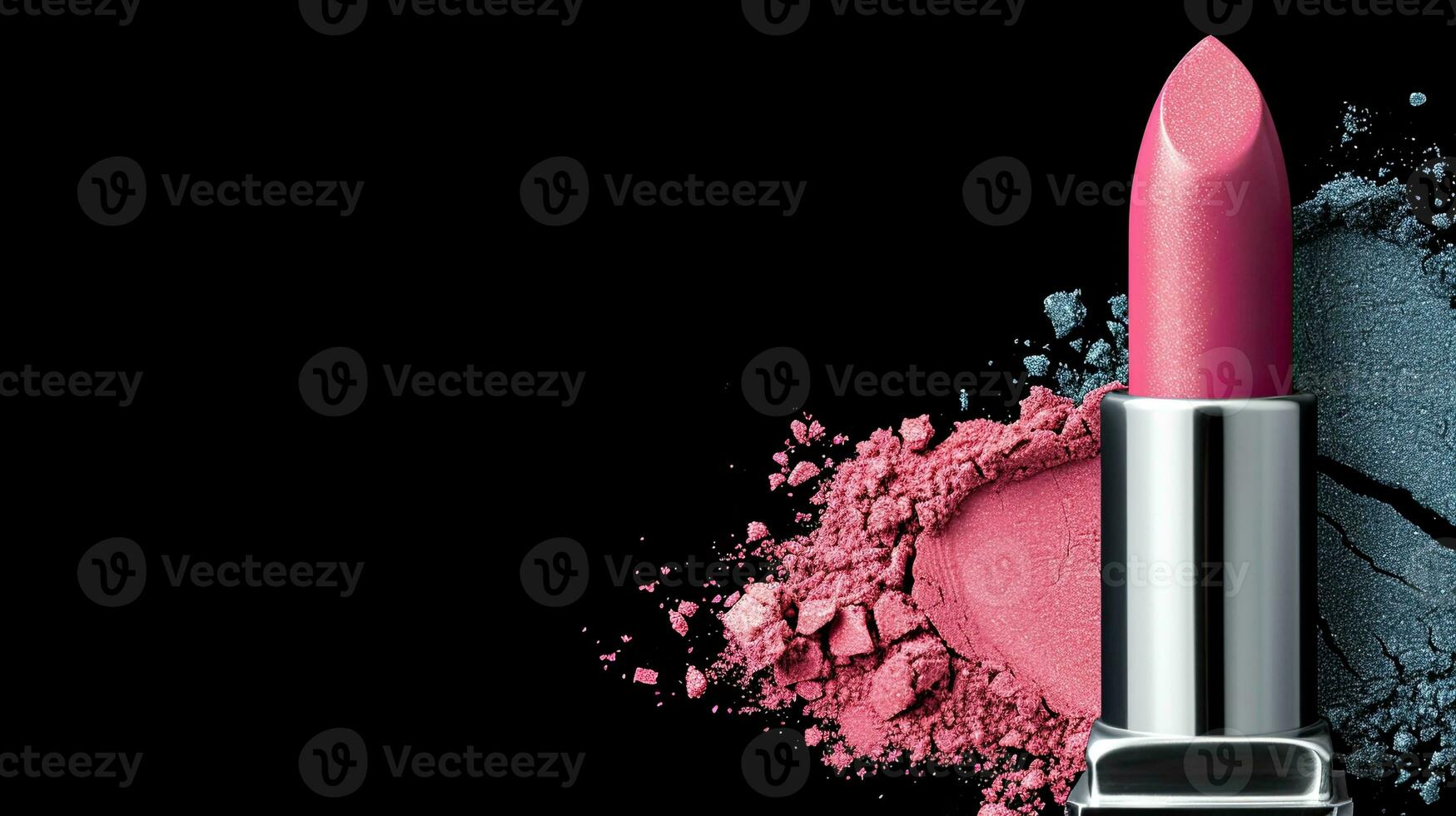 ai generato rosa rossetto con schiacciato polvere su nero sfondo. foto