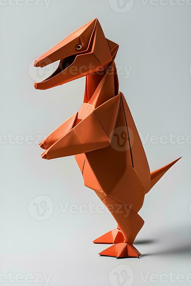 ai generato origami dinosauro su leggero sfondo foto