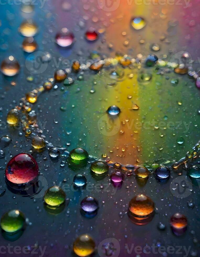 ai generato arcobaleno riflessi di acqua gocce foto