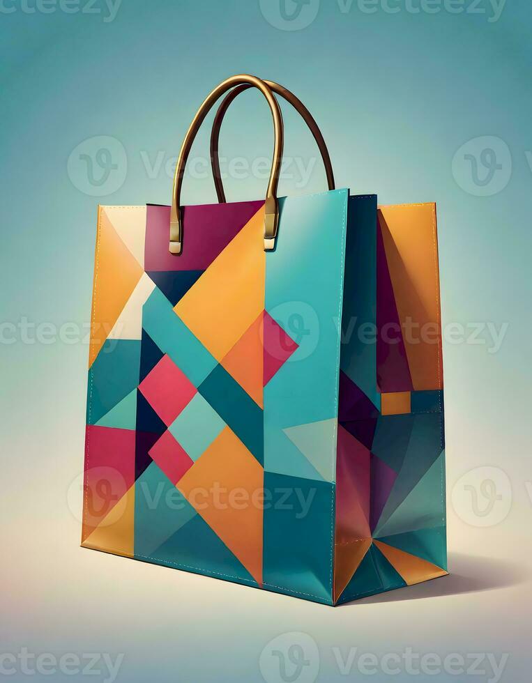 ai generato shopping Borsa con geometrico forme, generativo ai foto