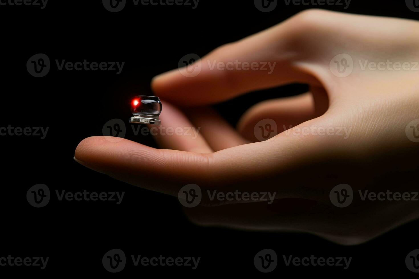 ai generato ultra piccolo olografico foto telecamera di il futuro Usato nel umano dito
