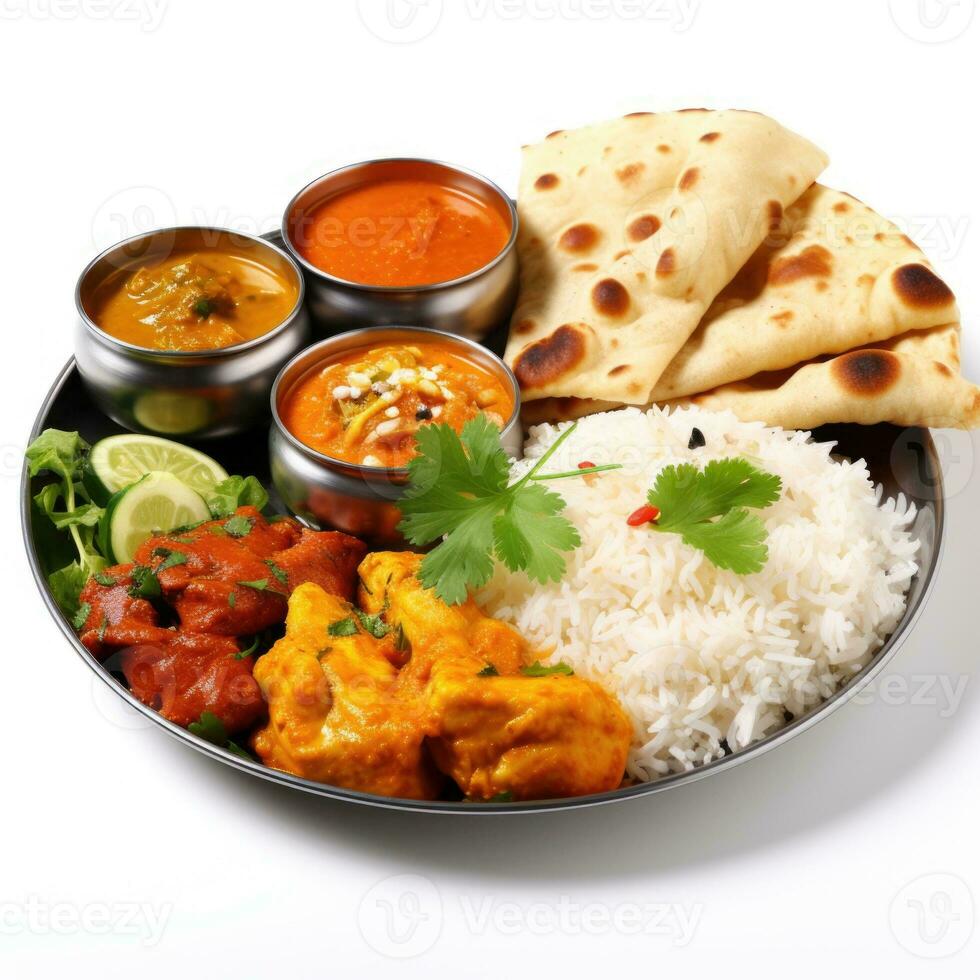 indiano stile cibo pasto pranzo nel bianca sfondo foto