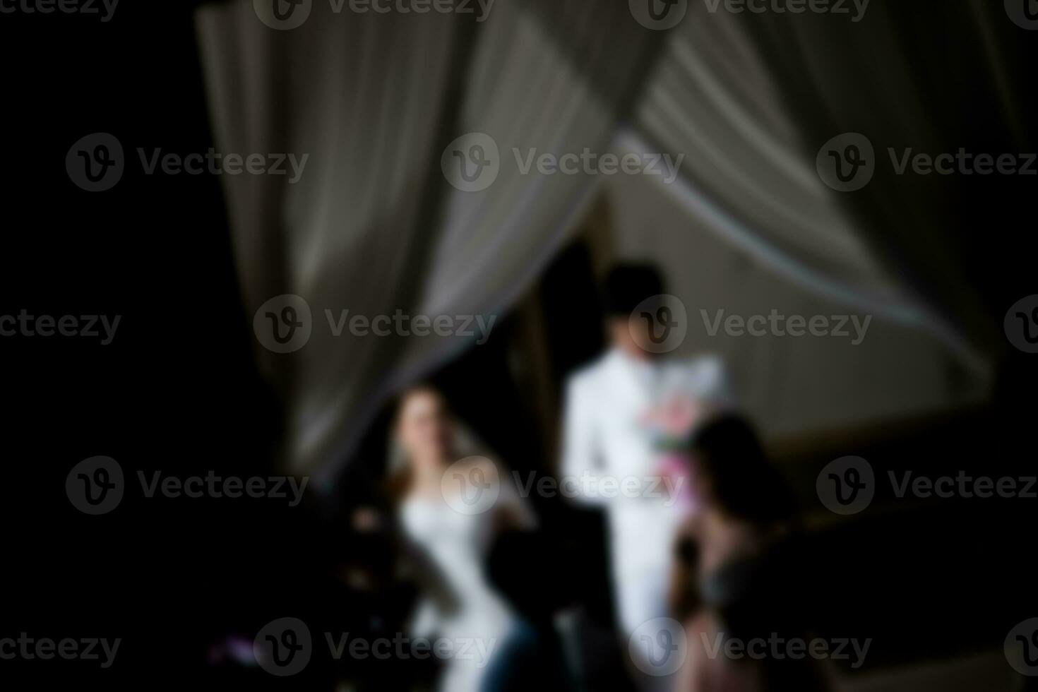 sfocato sfondo il sposa e sposo andando per palcoscenico a lusso nozze cerimonia. foto