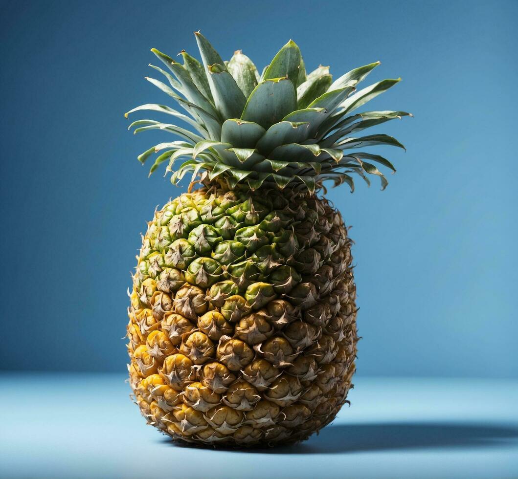 ai generato ananas su un' blu sfondo. 3d rendere illustrazione. foto