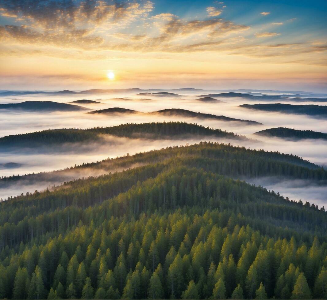 ai generato nebbioso mattina nel il carpazi montagne. Ucraina, Europa. foto