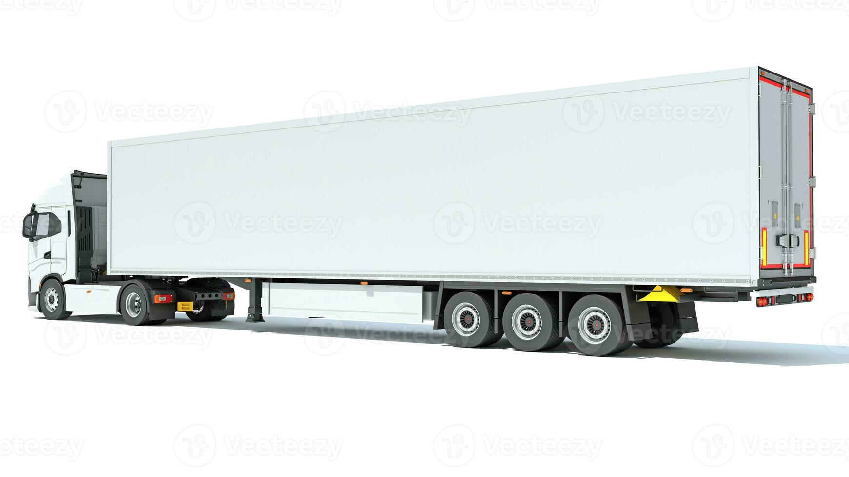 camion con reefer frigorifero trailer 3d interpretazione su bianca sfondo foto