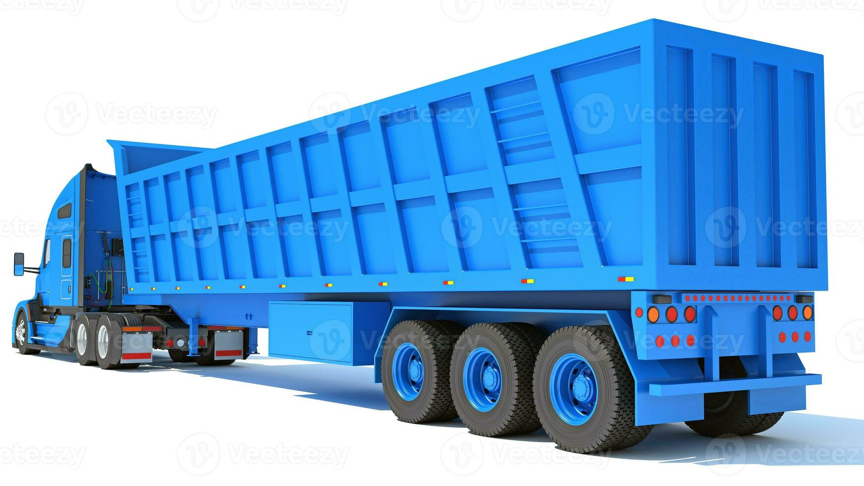 semi camion con ribaltabile trailer 3d interpretazione su bianca sfondo foto