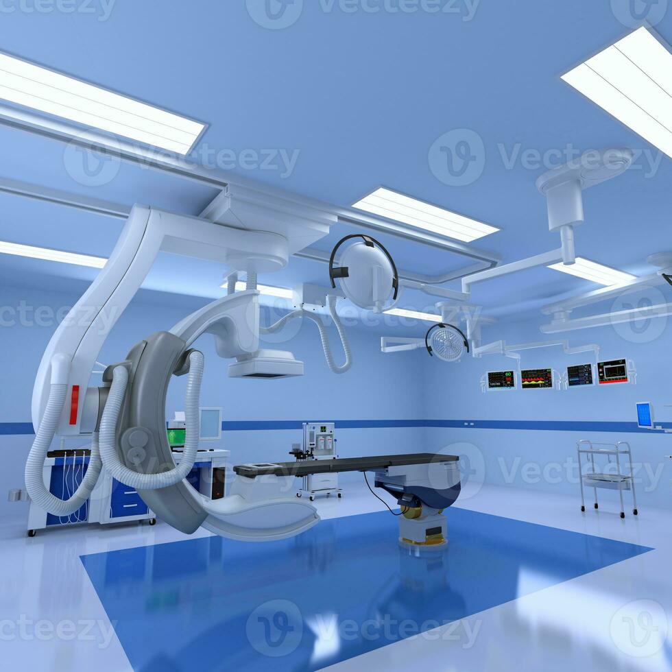 ospedale medico ibrido operativo camera 3d interpretazione su bianca sfondo foto