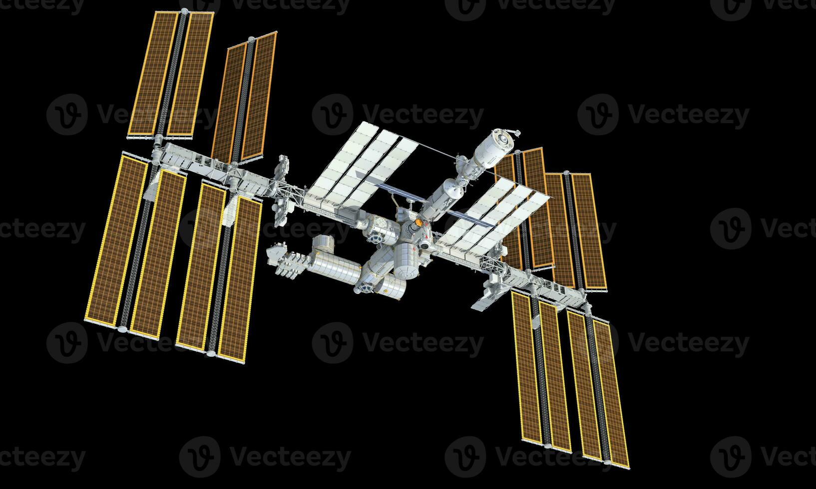 internazionale spazio stazione iss 3d interpretazione su nero sfondo foto