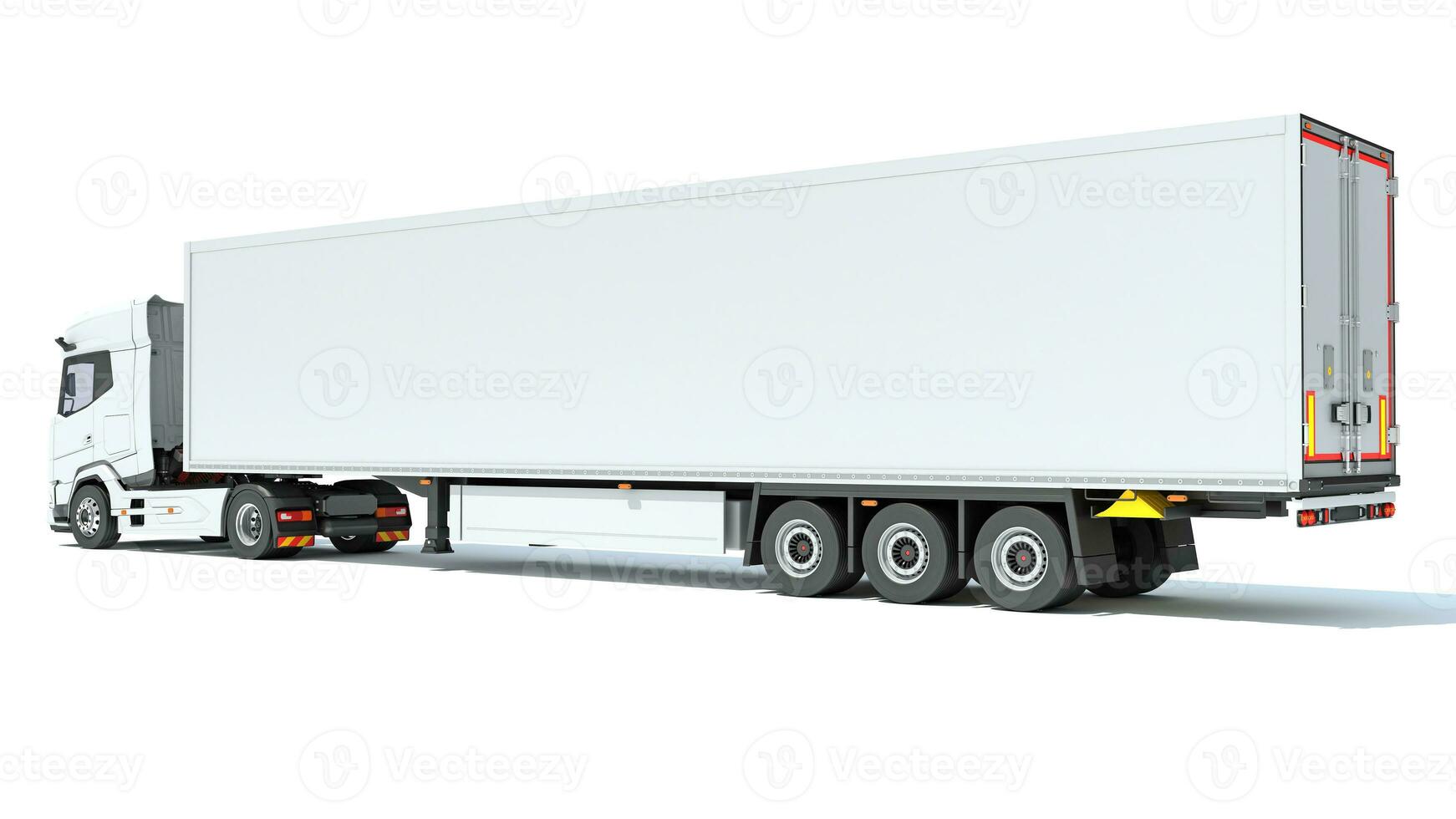 camion con reefer frigorifero trailer 3d interpretazione su bianca sfondo foto