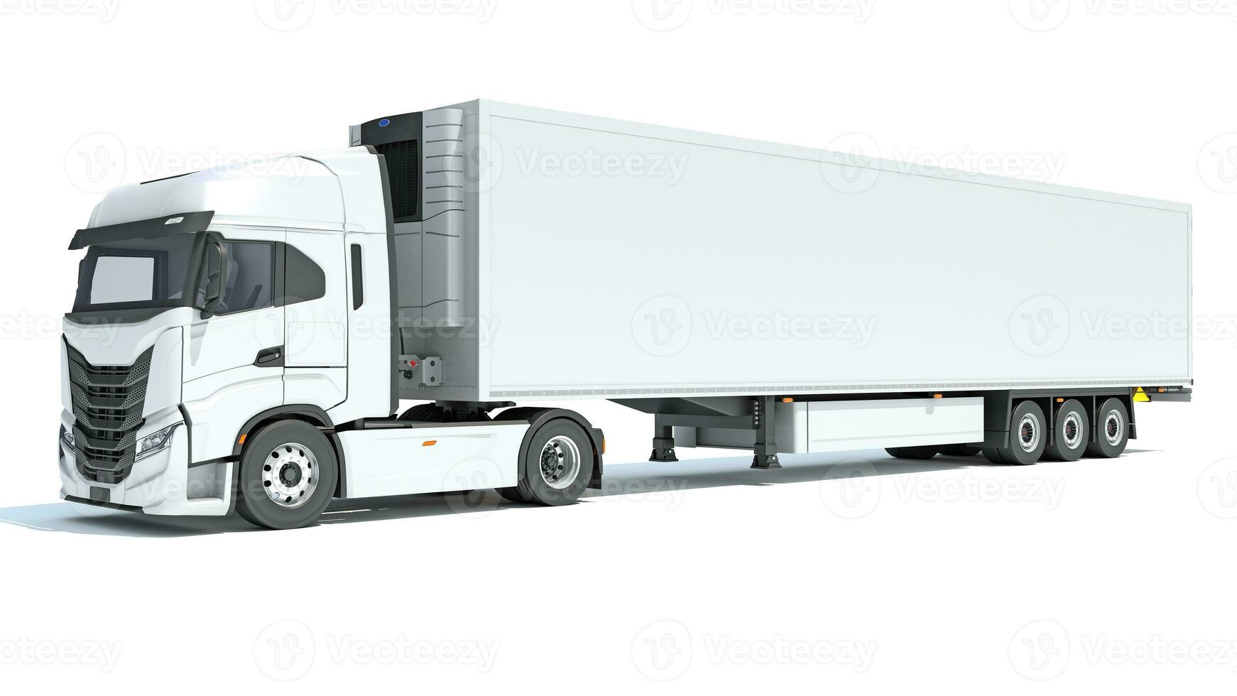 camion con reefer frigorifero trailer 3d interpretazione su bianca sfondo foto