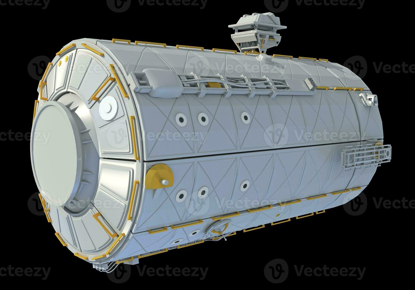 servizio modulo di iss internazionale spazio stazione 3d interpretazione su nero sfondo foto