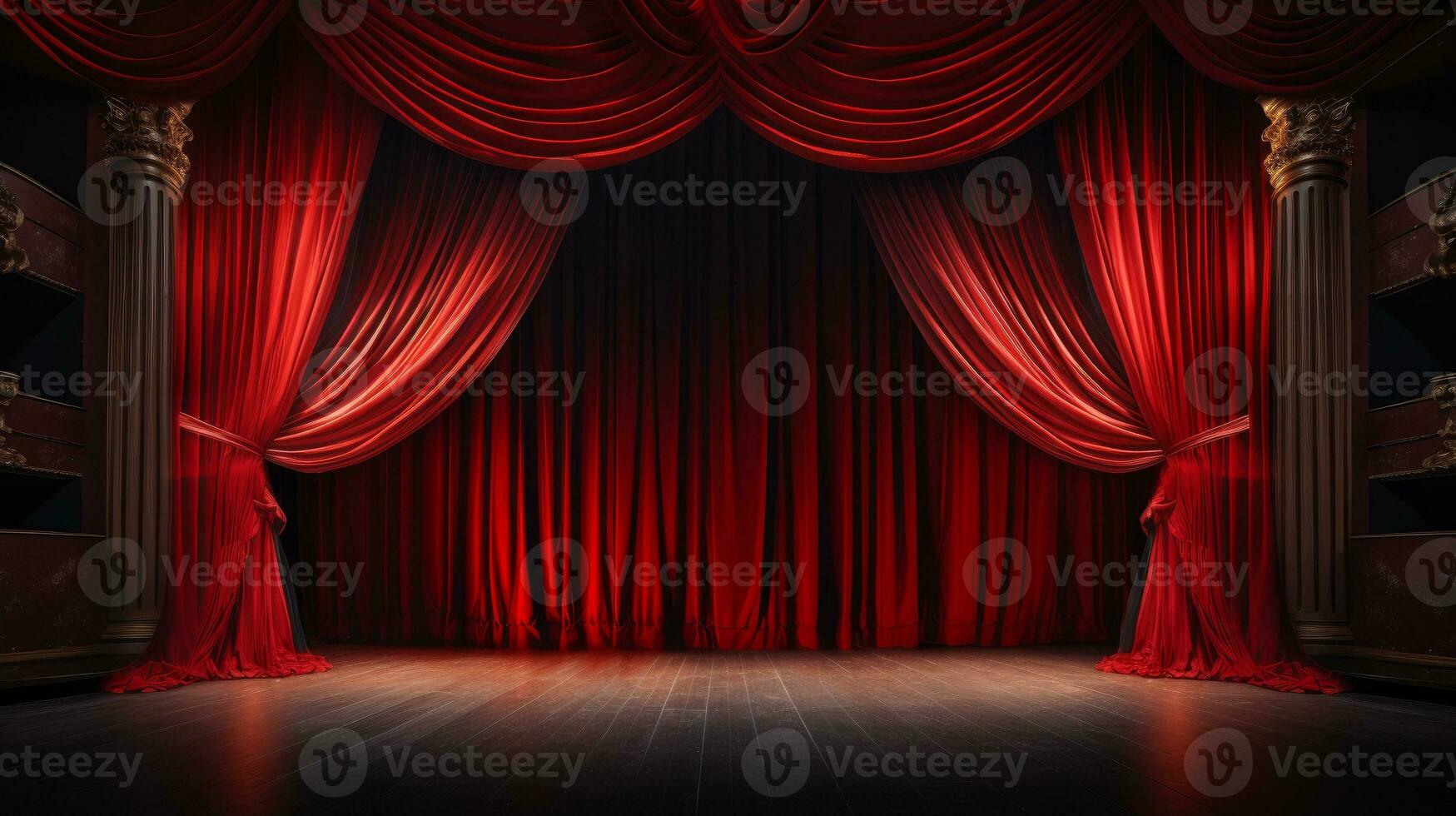 ai generato rosso palcoscenico tenda con luci e ombre. 3d rendere illustrazione. foto
