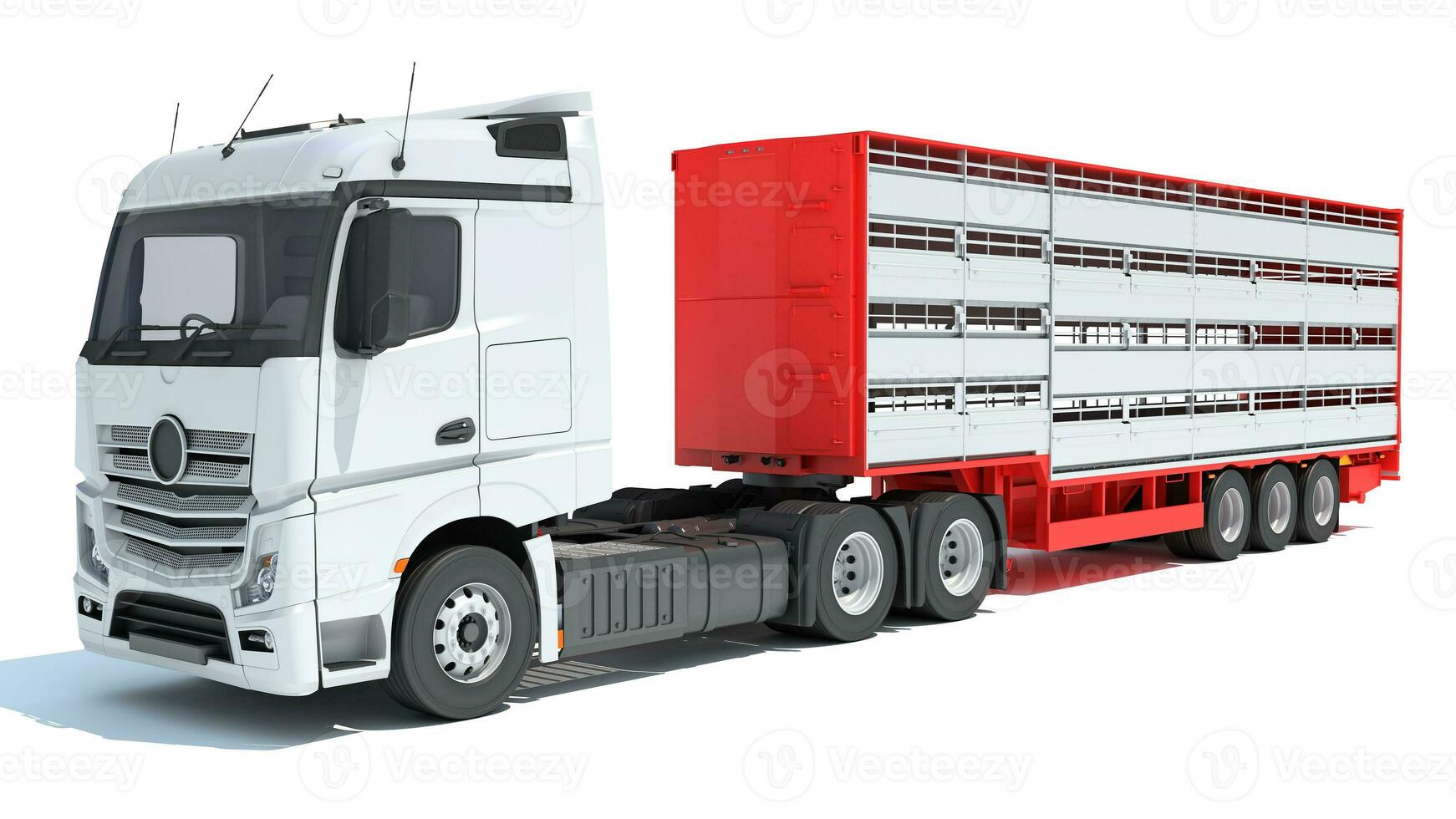 camion con animale trasportatore trailer 3d interpretazione su bianca sfondo foto