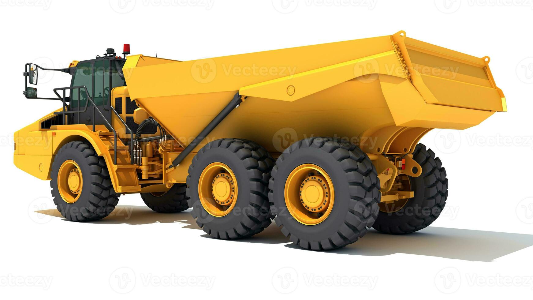cumulo di rifiuti camion 3d interpretazione pesante costruzione macchinari su bianca sfondo foto