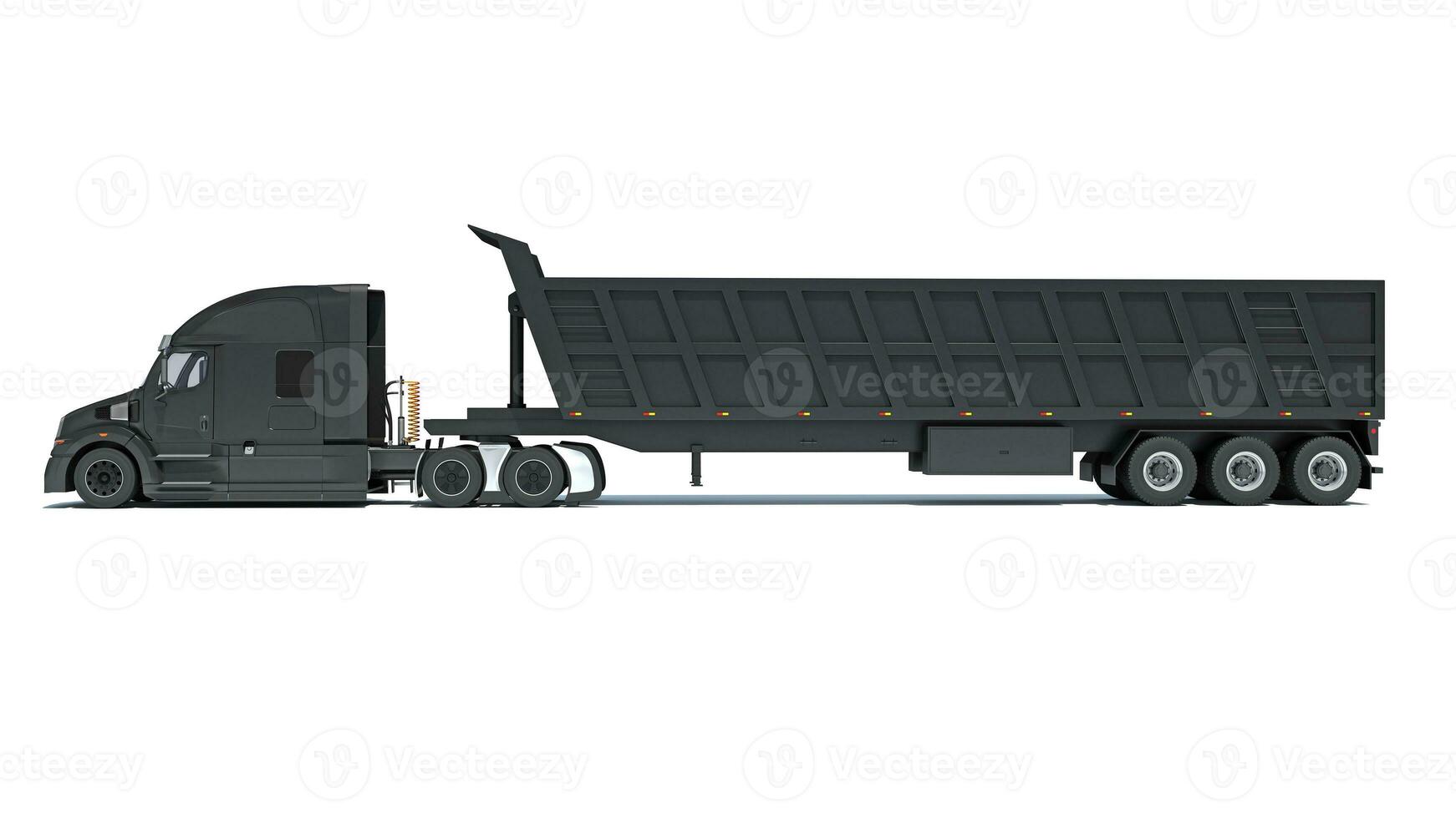 semi camion con ribaltabile trailer 3d interpretazione su bianca sfondo foto